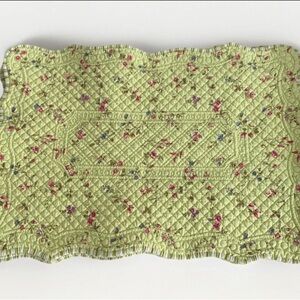 4 Set Williams Sonoma Lime Yellow Floral Stripes Reversible Place Mats Quilted